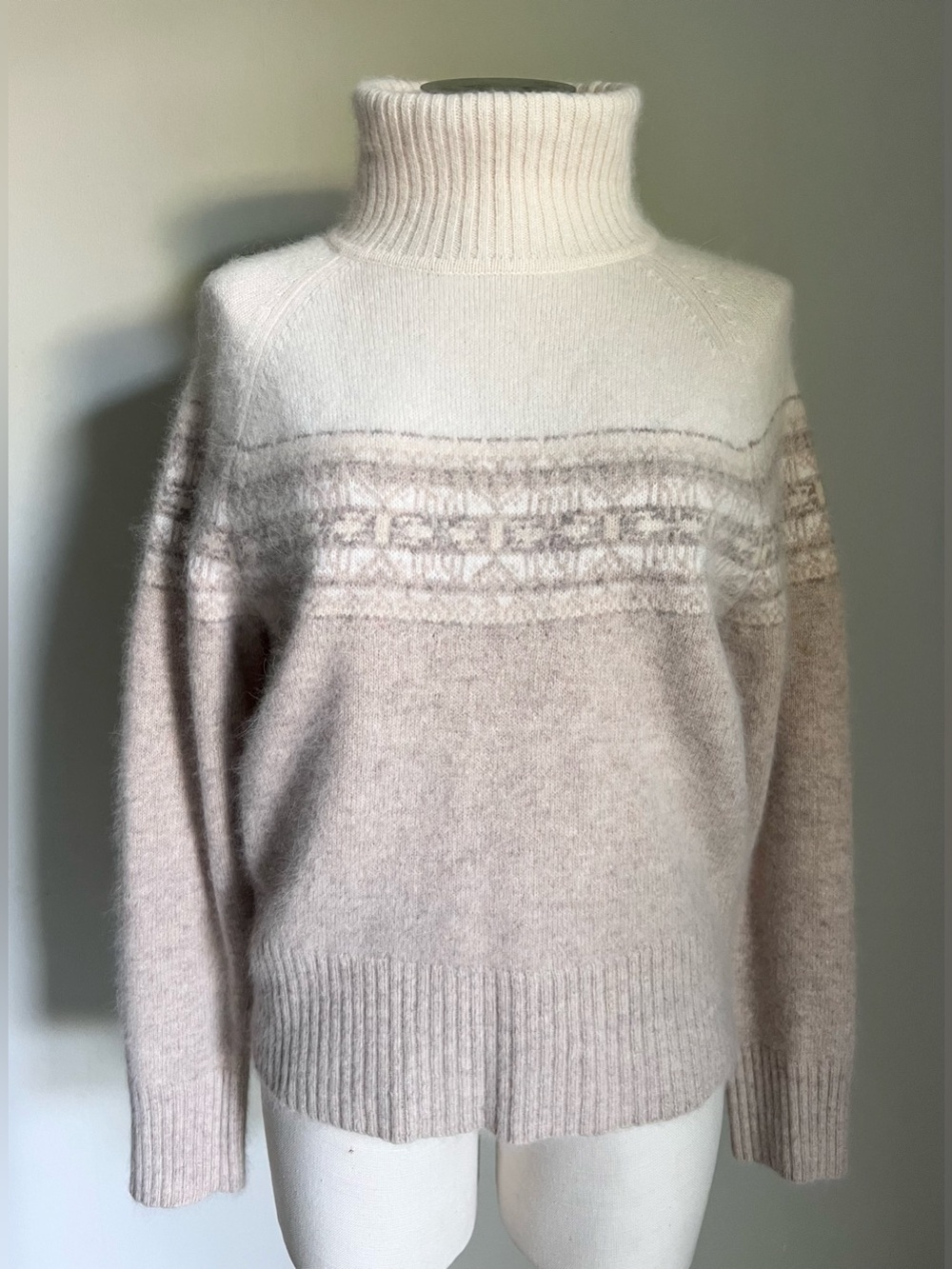 Valerie Stevens Sweater Sz M Angora Rabbit Hair Cropped Fair Isle Turtleneck